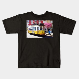 Lisbon Tram with Cherry Blossom Kids T-Shirt